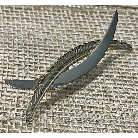 Vintage Art Deco Gold Tone Criss Cross Hair Clip Grecian Nouveau Feather - Picture 2 of 5